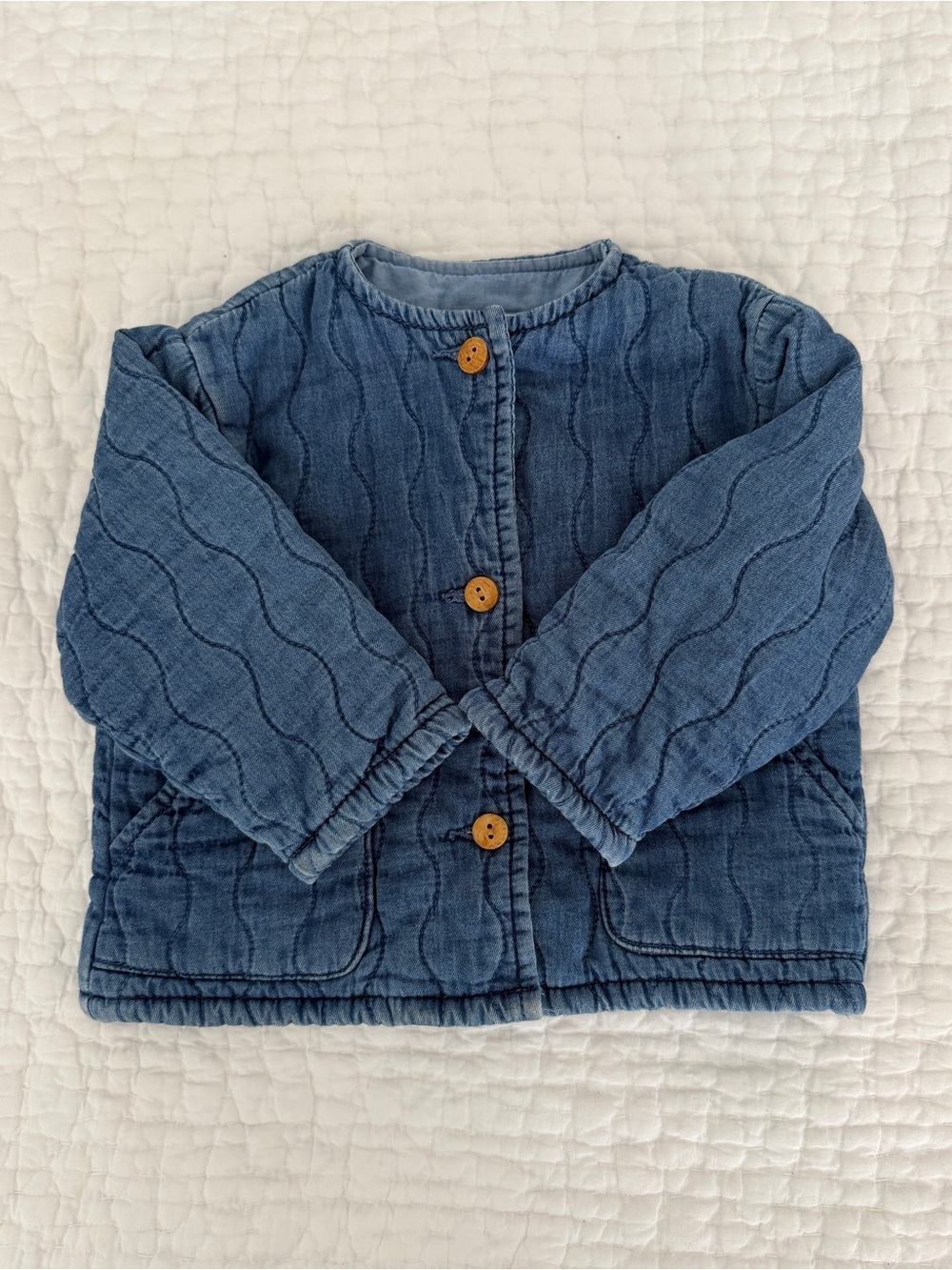 Zara Quilted Button-Front Jacket - Denim Blue